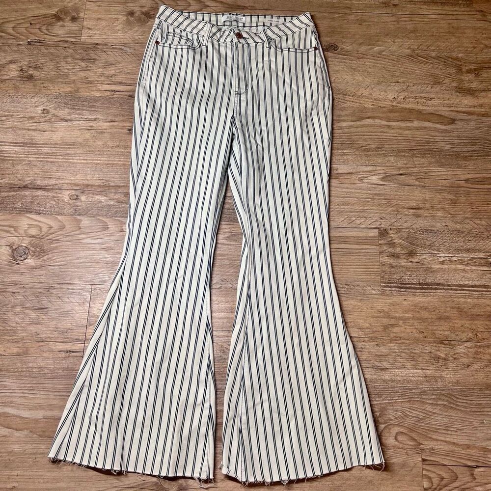 Judy Blue Black and White Striped Flare Pants